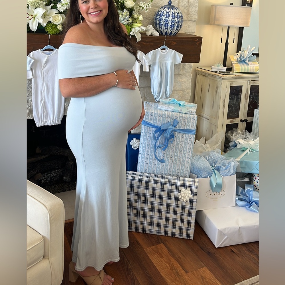 Worth Light Blue Off-Shoulder Maternity Dress